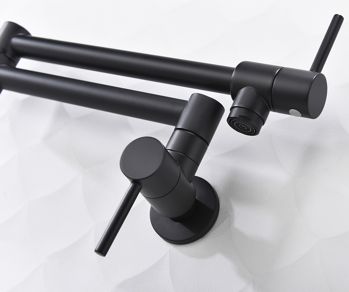 Grifo de llenado de ollas de cocina negro mate Grifo plegable de montaje en pared