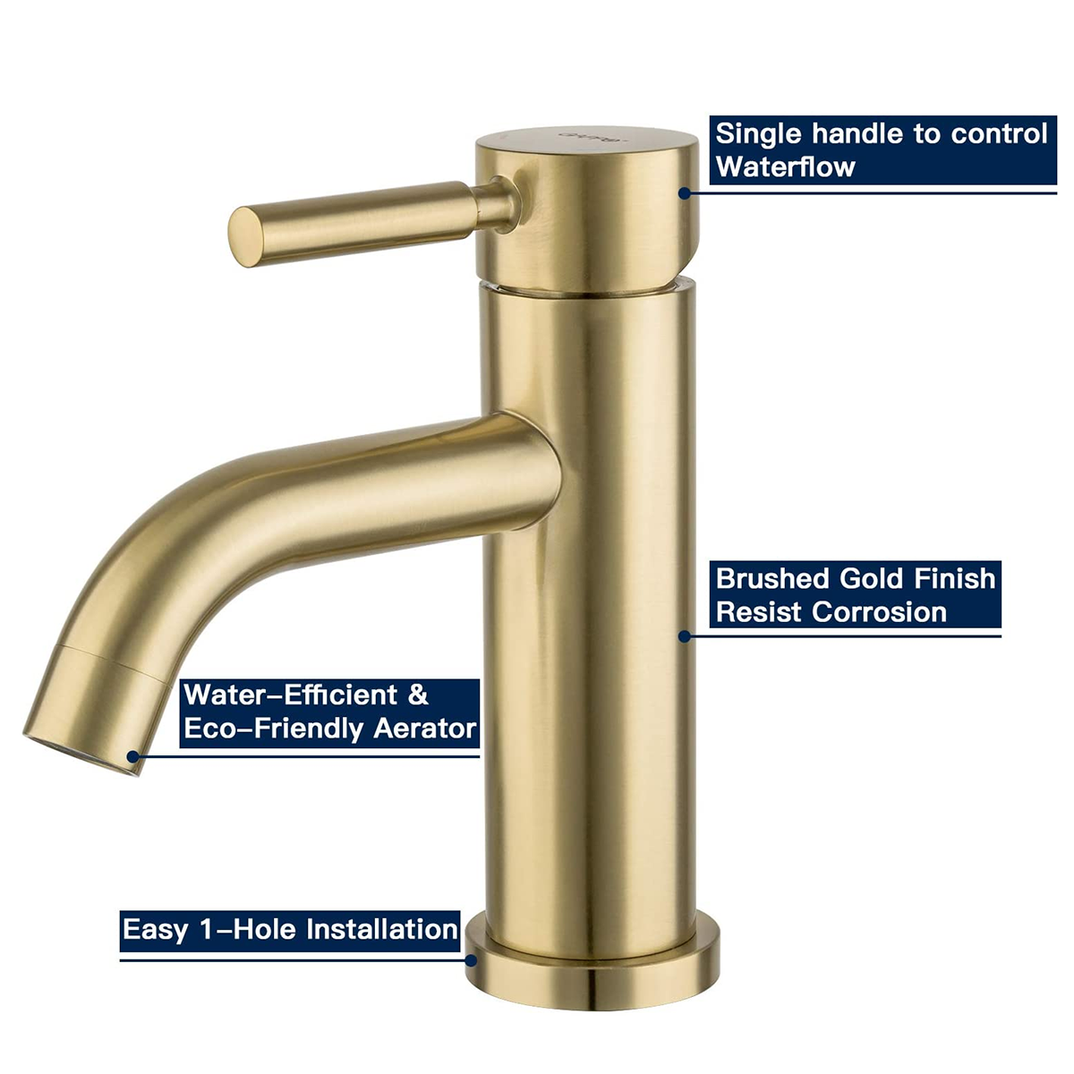 Grifo dorado para lavabo de baño de inodoro de cromo cepillado de latón