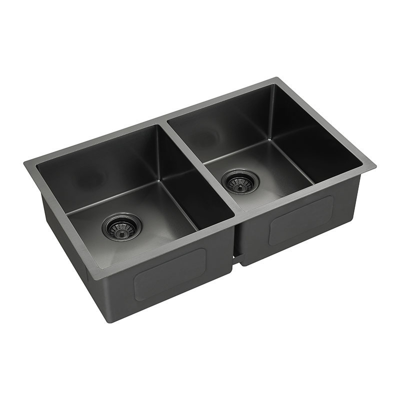 Fregadero de cocina de 33 pulgadas 304 de acero inoxidable PVD Nano hecho a mano con doble tazón