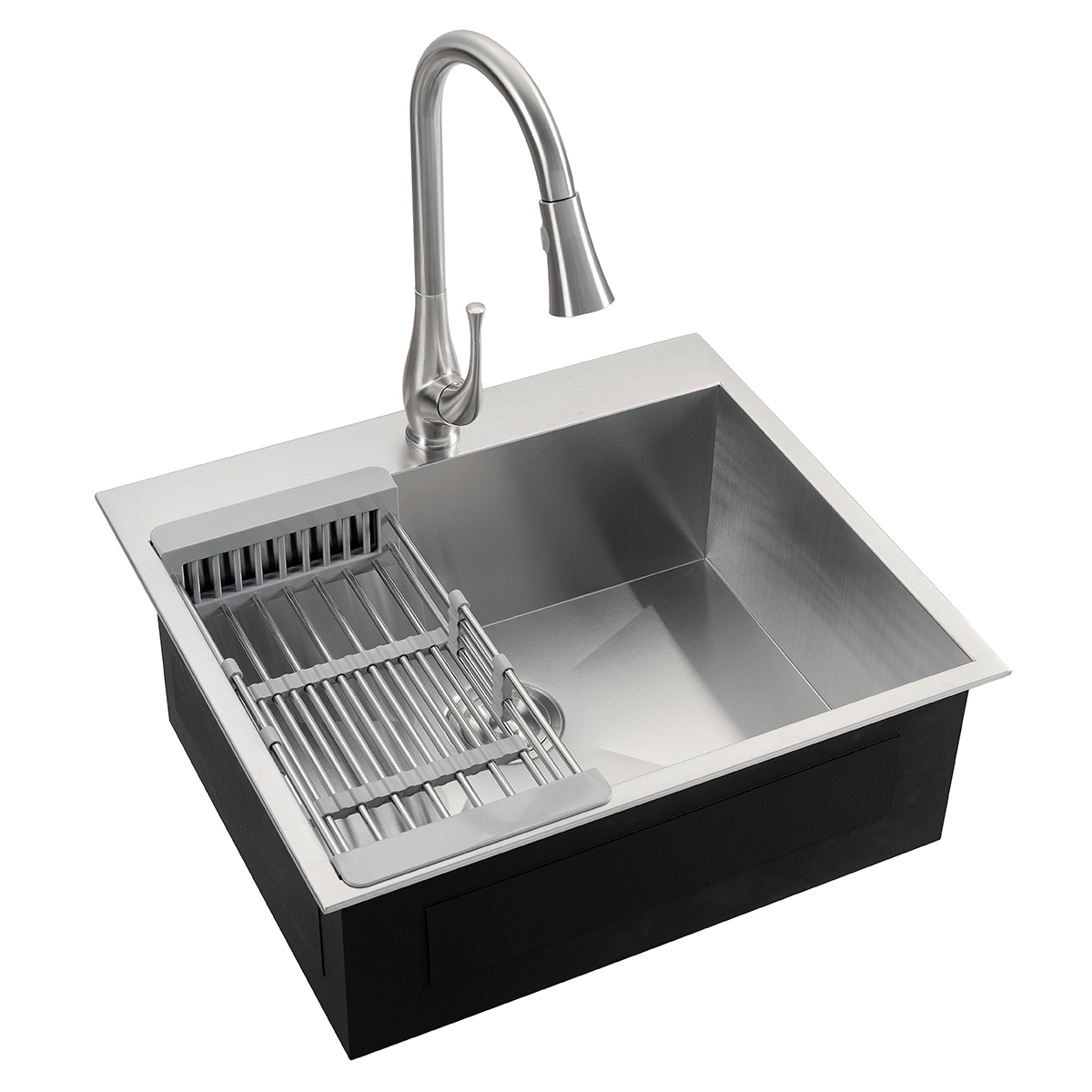 Fregadero de cocina de acero inoxidable hecho a mano de montaje doble con orificio para grifo